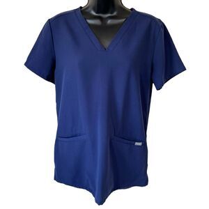 Figs Navy Blue Casma Three-Pocket Scrub Top